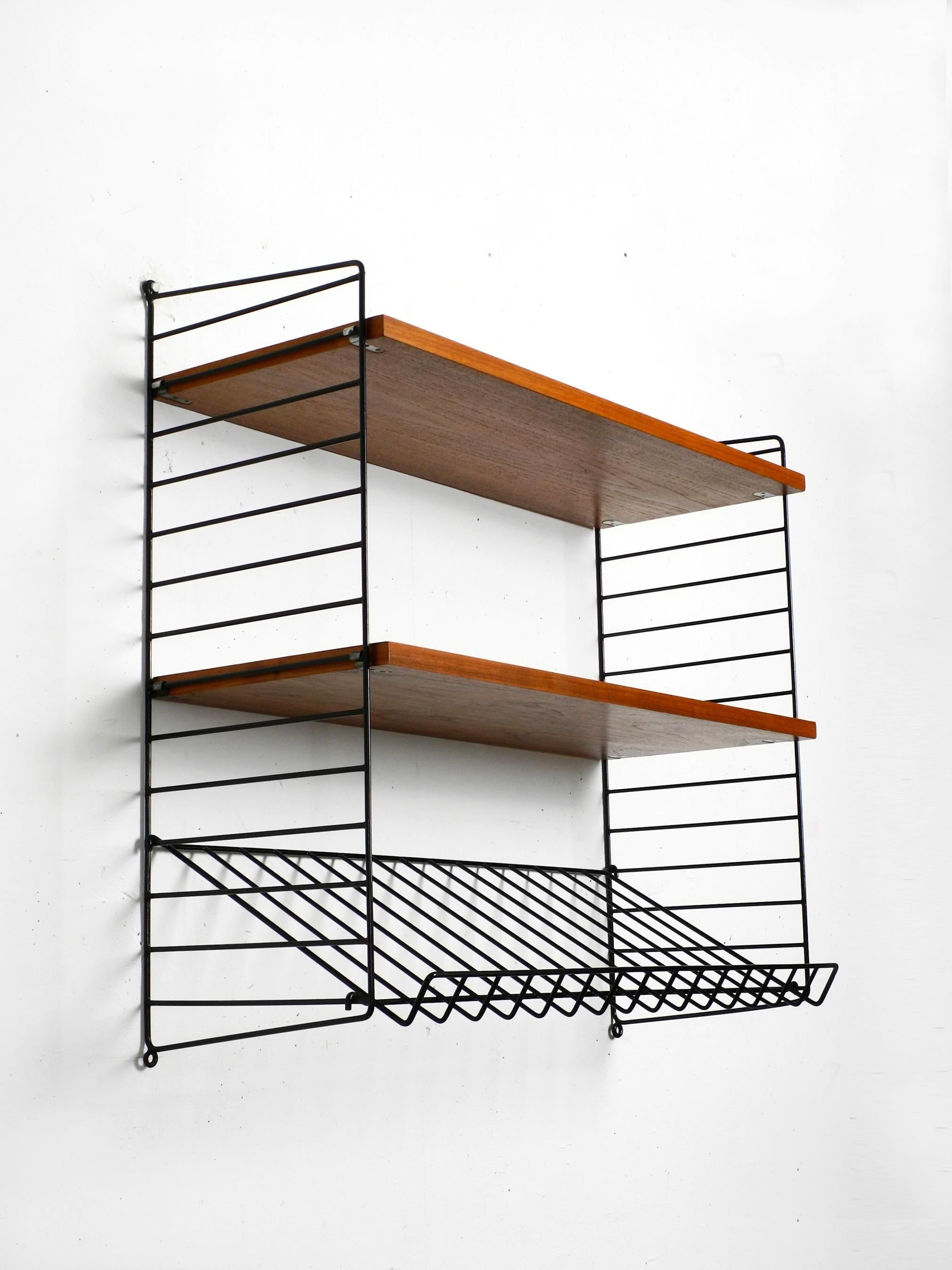 1960s Nisse Strinning teak string shelf with one magazine rack and two shelves 9