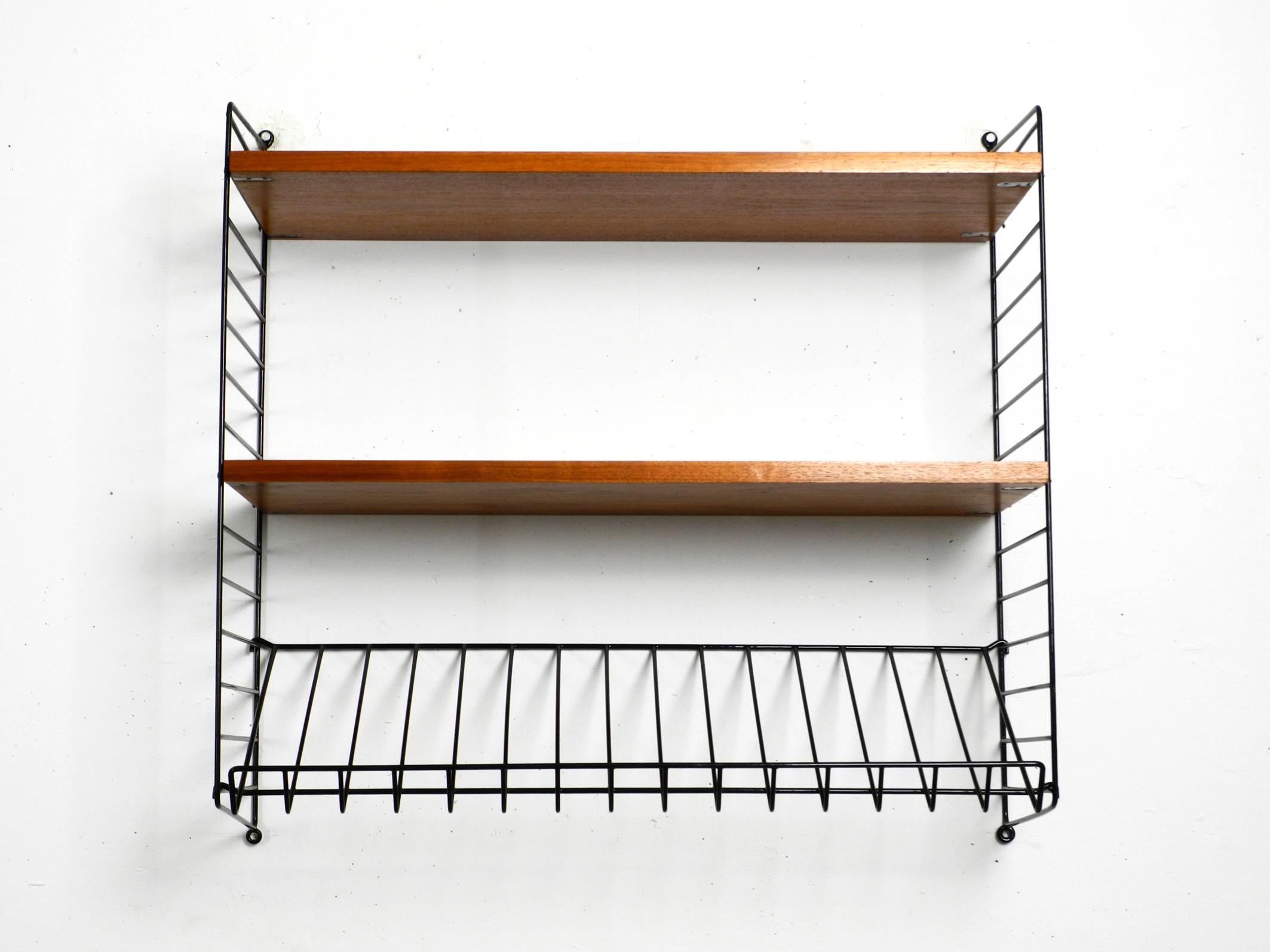 Swedish 1960s Nisse Strinning teak string shelf with one magazine rack and two shelves