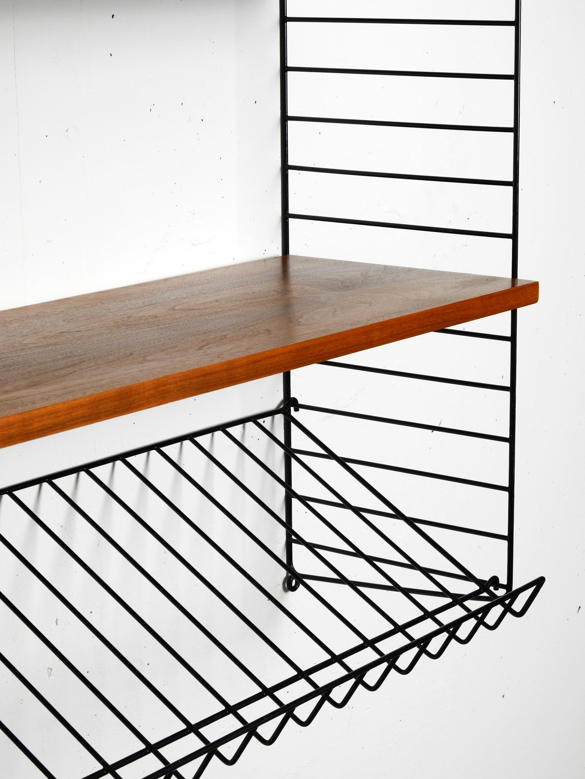 Metal 1960s Nisse Strinning teak string shelf with one magazine rack and two shelves