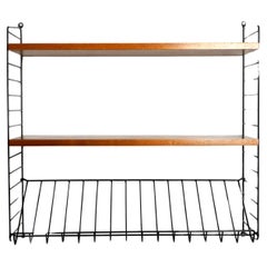 1960s Nisse Strinning teak string shelf with one magazine rack and two shelves