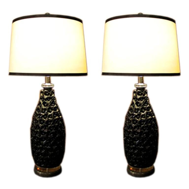 1960's Noir Ebene Lamps. For Sale