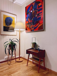 No.2 of 2 Danish/Nordic Teak Night Stand with woven rattan under shelf,  1960s