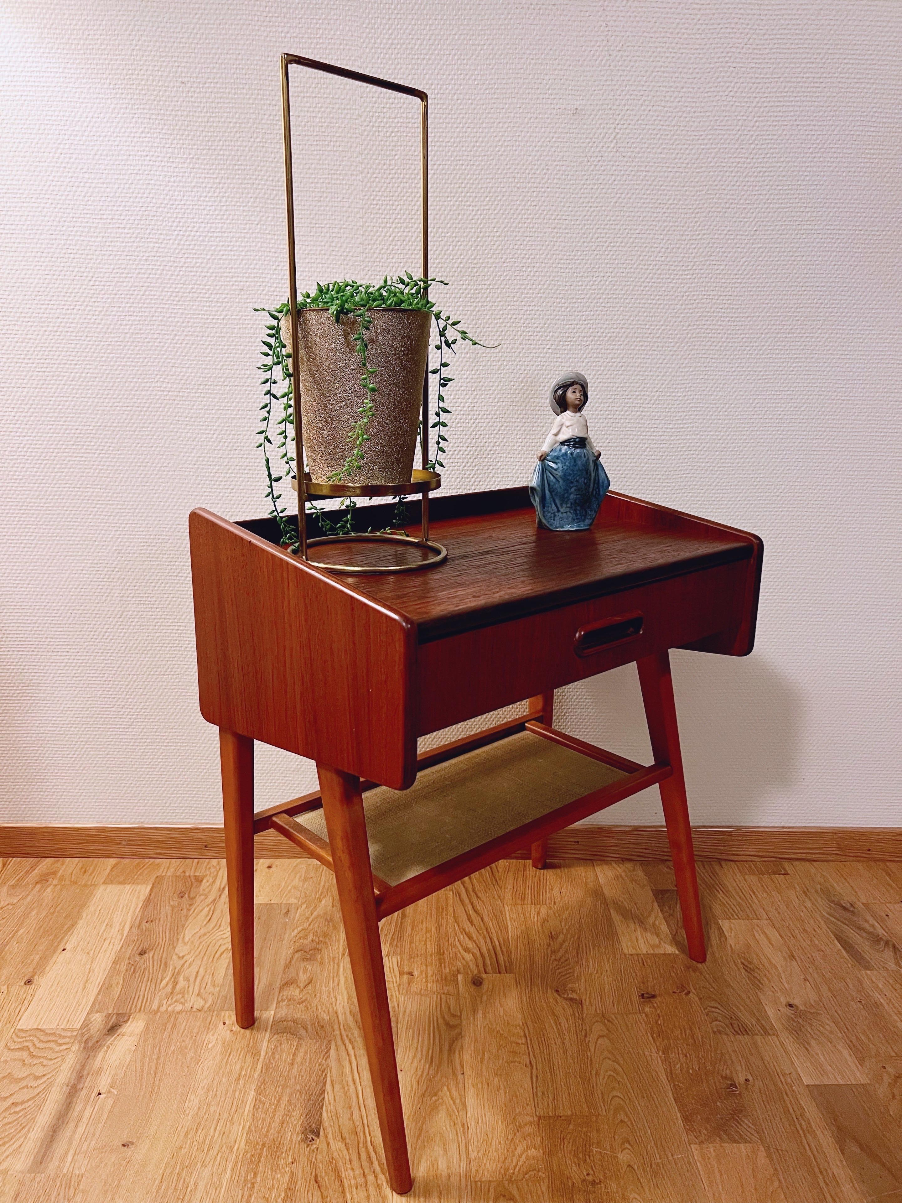 Mid-Century Modern No.2 of 2 Danish/Nordic Teak Night Stand with woven rattan under shelf,  1960s For Sale
