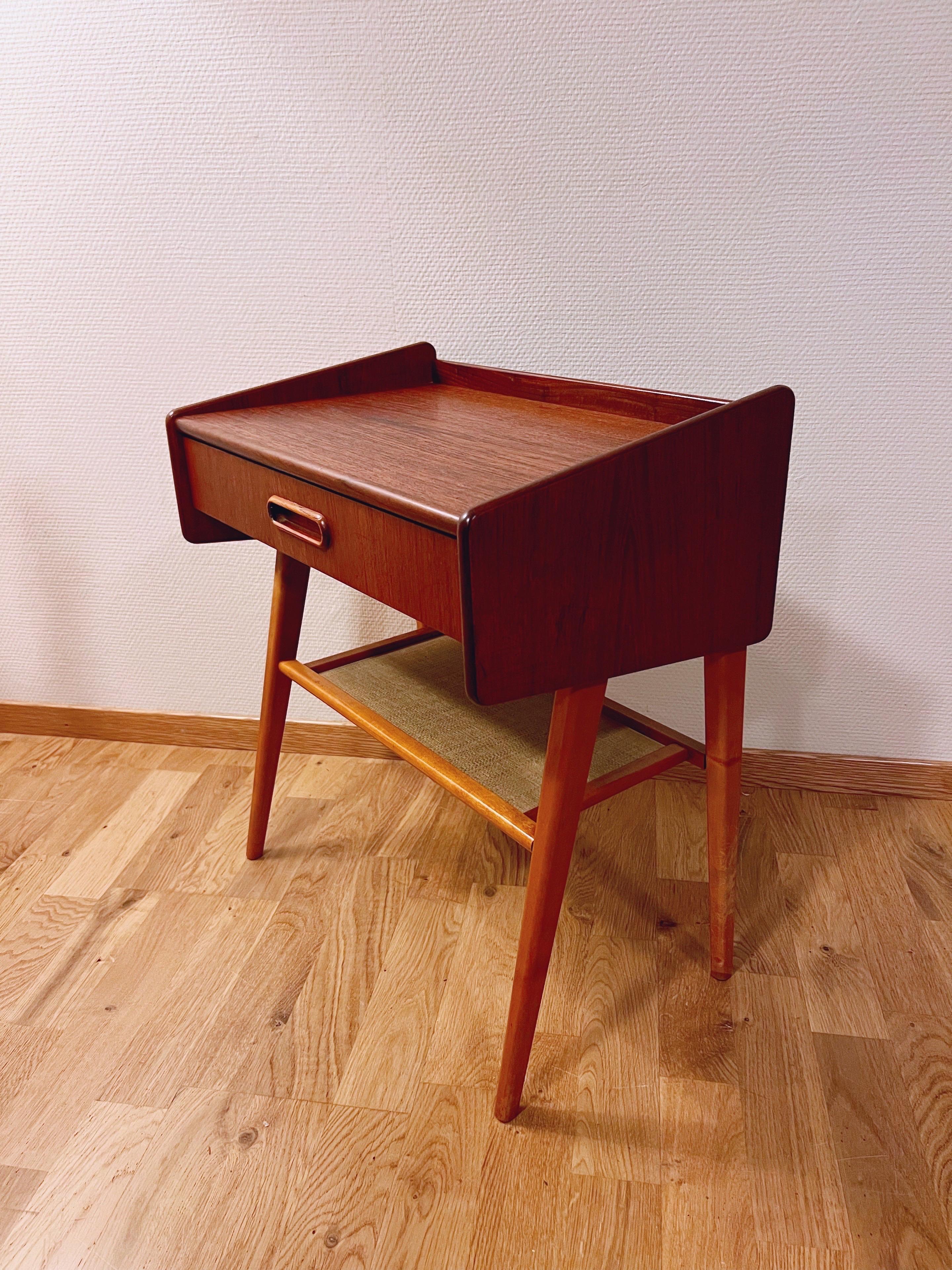 Mid-20th Century No.2 of 2 Danish/Nordic Teak Night Stand with woven rattan under shelf,  1960s For Sale
