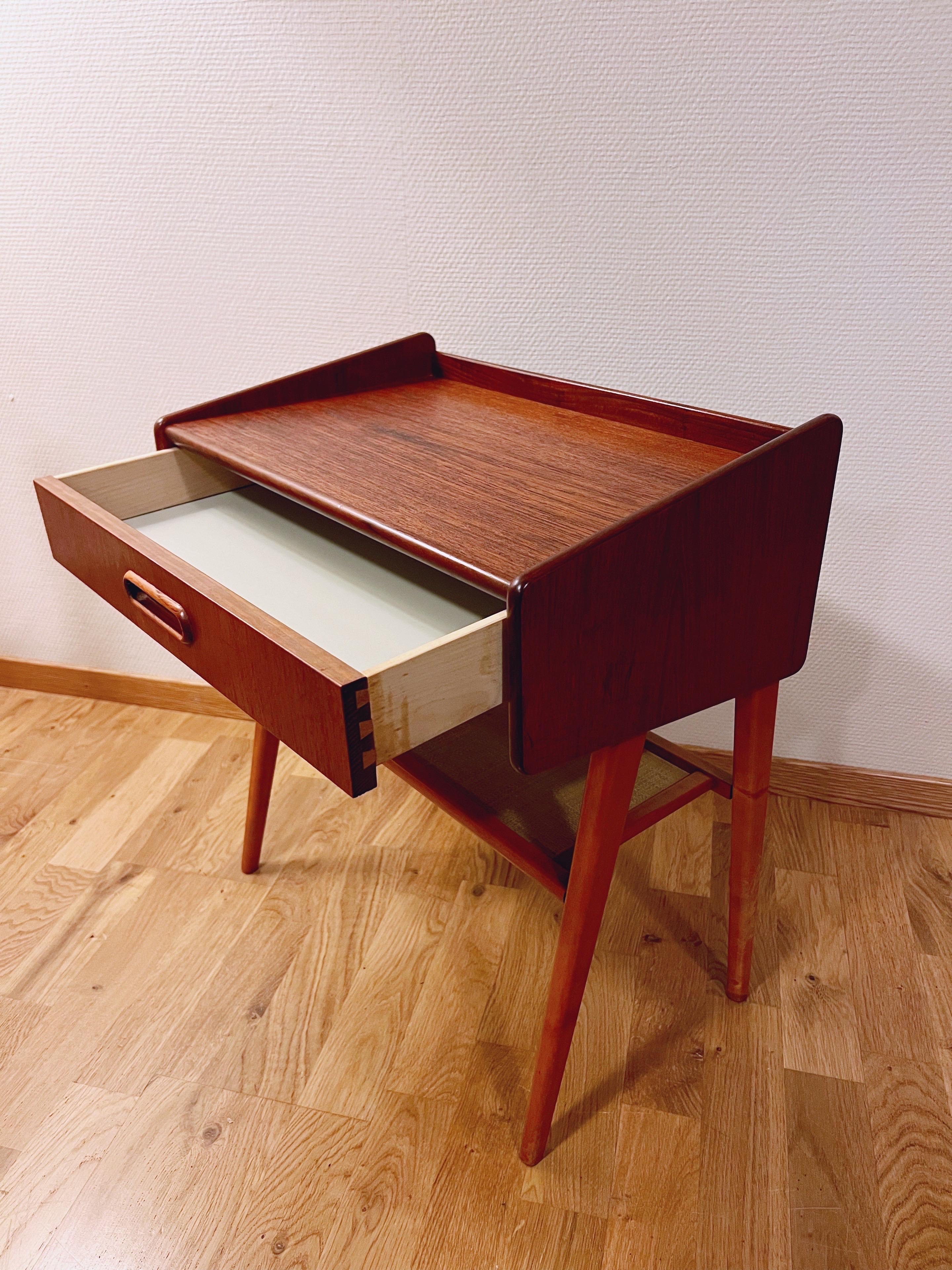 Rattan No.2 of 2 Danish/Nordic Teak Night Stand with woven rattan under shelf,  1960s For Sale