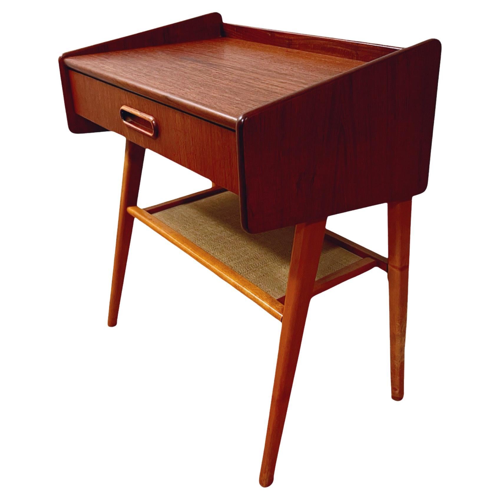 No.2 of 2 Danish/Nordic Teak Night Stand with woven rattan under shelf,  1960s