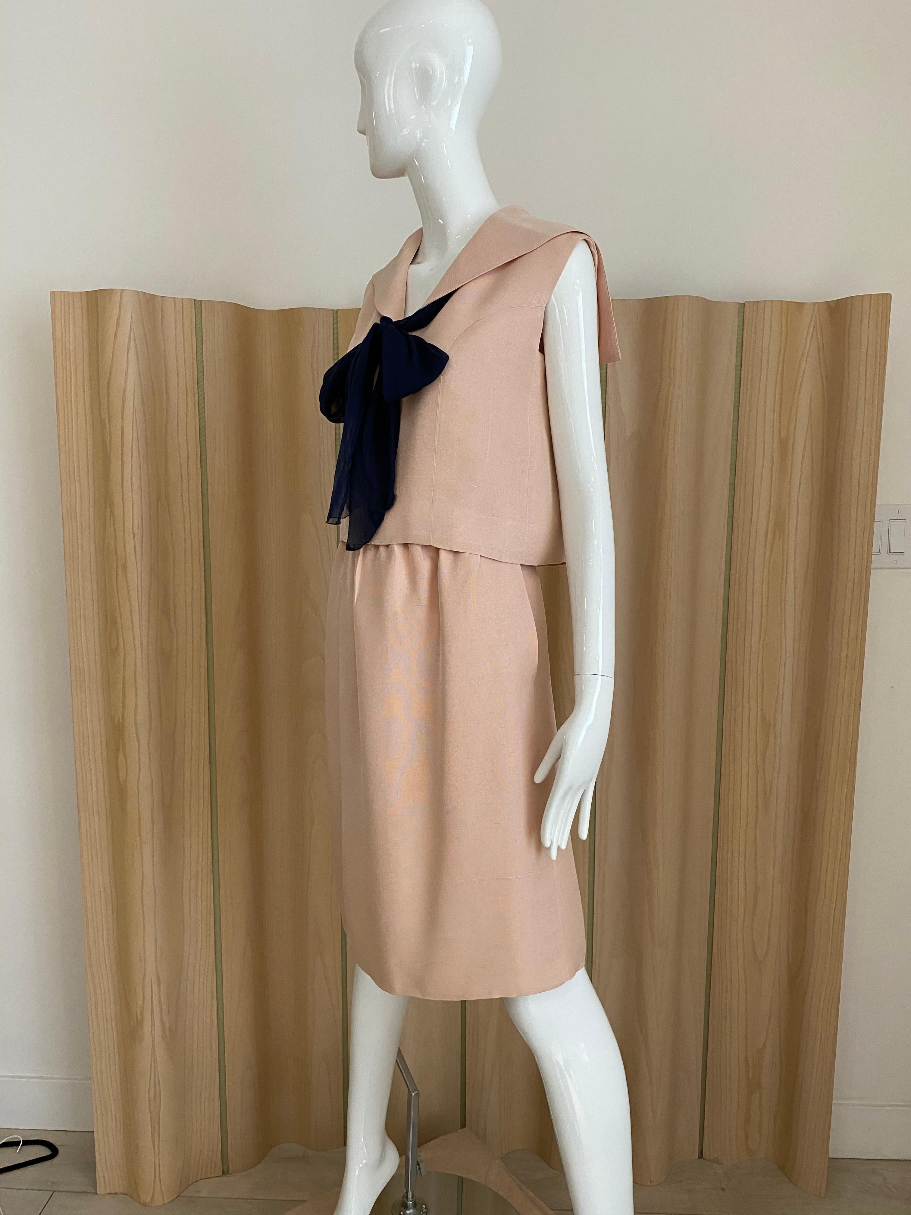1970s Norell  Light Pink Silk Sleeveless Top and Skirt Set 1