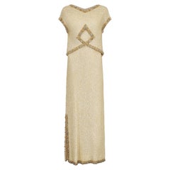 1960s Norman Hartnell Couture Gold Sequinned and Beaded Dress