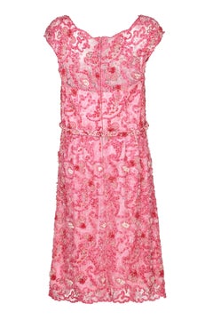1960s Norman Hartnell Couture Pink Beaded Dress Owned by Dame Barbara Cartland