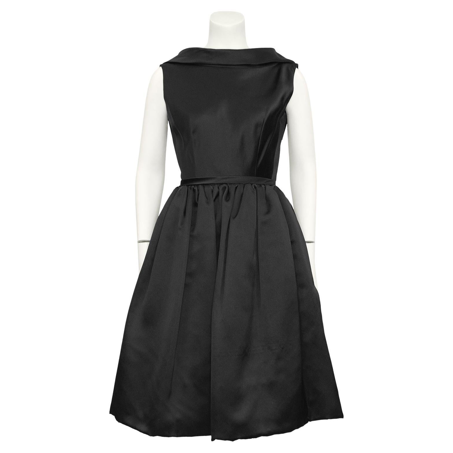 1960s Norman Norell Black Satin Dress For Sale