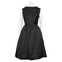 1960s Norman Norell Black Satin Dress