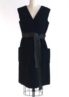 1960s Norman Norell Black Shift Dress with Patch Pockets and Ribbon Belt