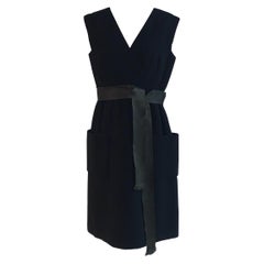 1960s Norman Norell Black Shift Dress with Patch Pockets and Ribbon Belt