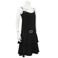 1960's Norman Norell Black Silk & Rhinestone Drop Waist Dress