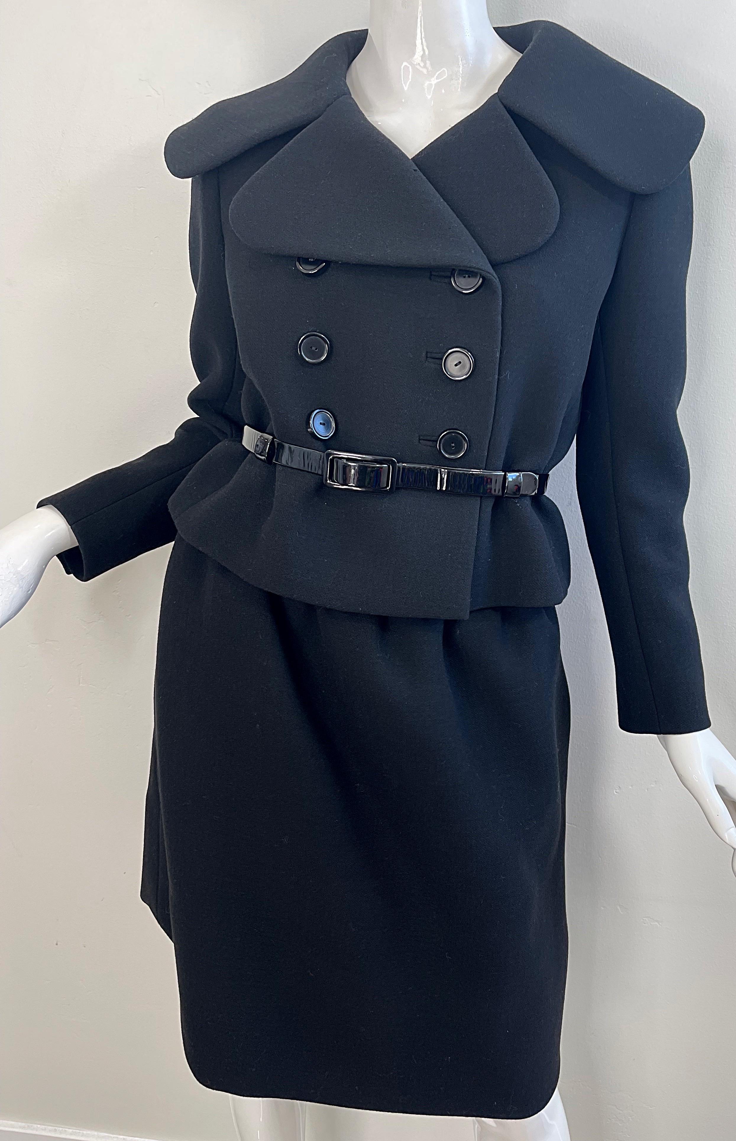 1960s Norman Norell Couture Black Wool Gabardine Size 8 Vintage 60s Skirt Suit en vente 8