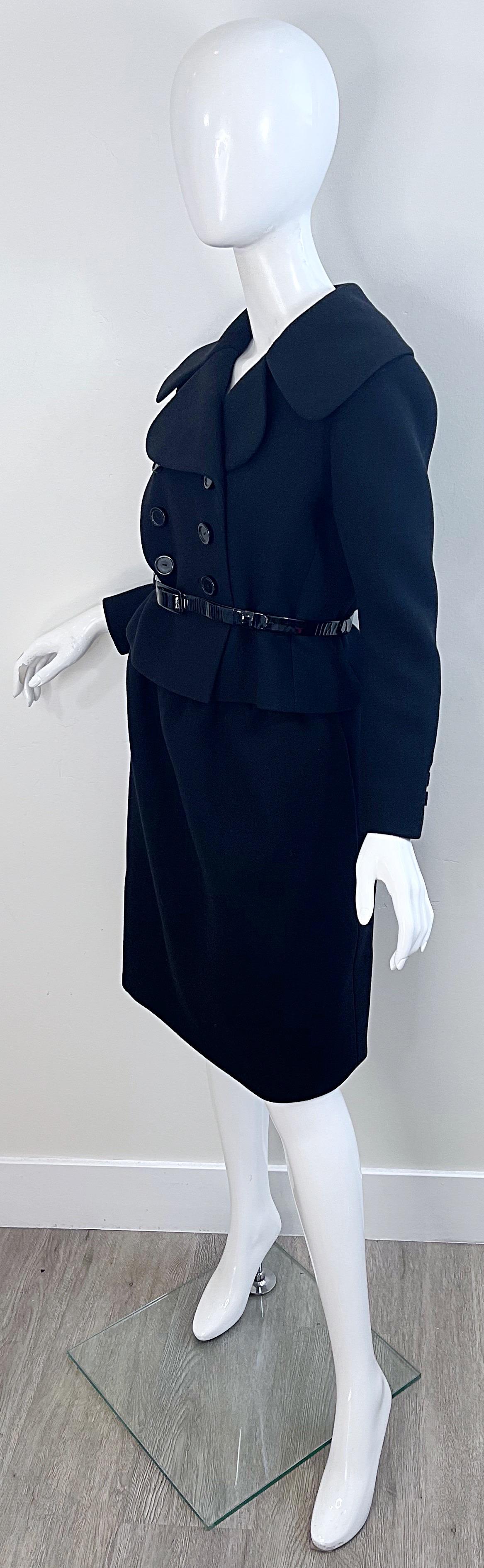 1960s Norman Norell Couture Black Wool Gabardine Size 8 Vintage 60s Skirt Suit For Sale 9