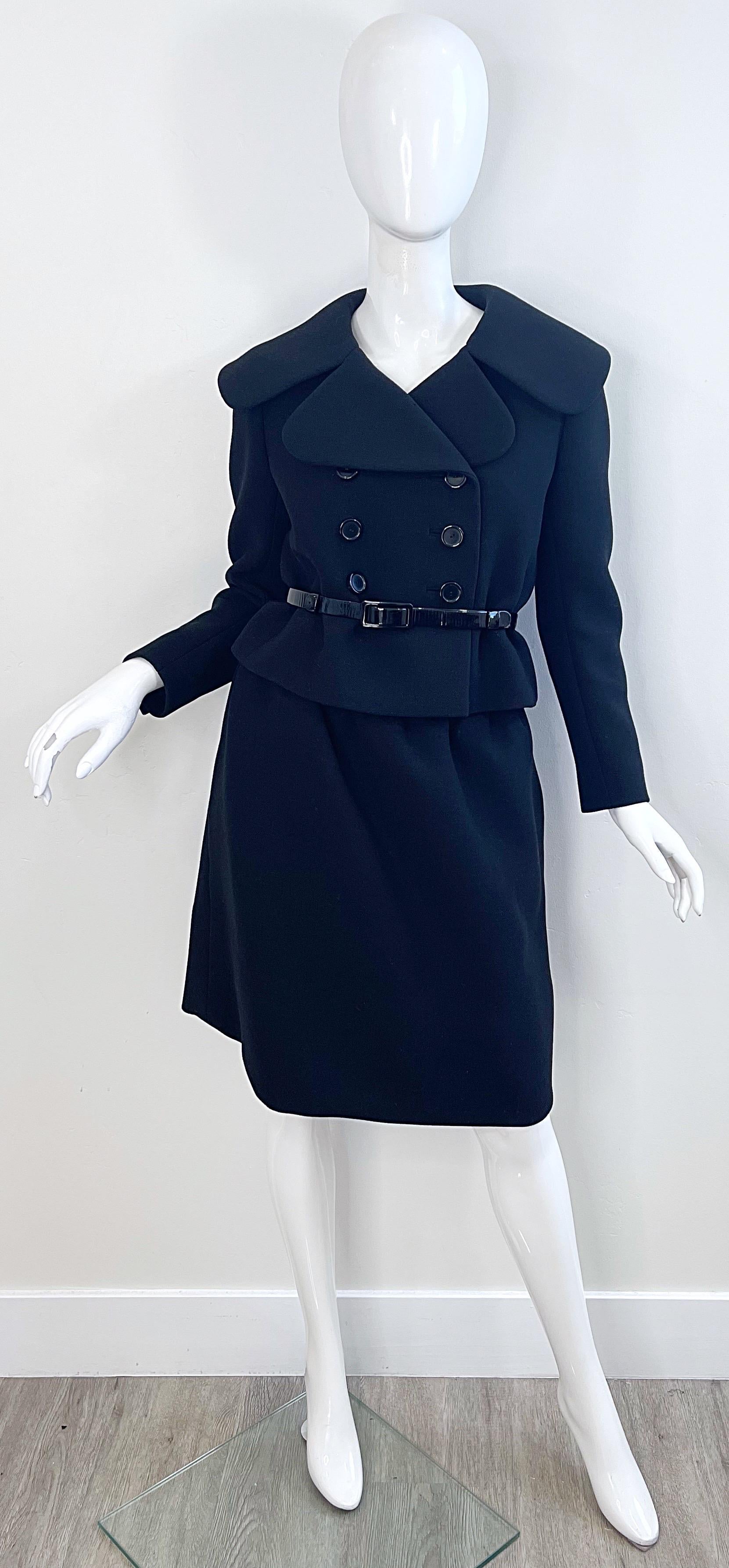 1960s Norman Norell Couture Black Wool Gabardine Size 8 Vintage 60s Skirt Suit For Sale 10