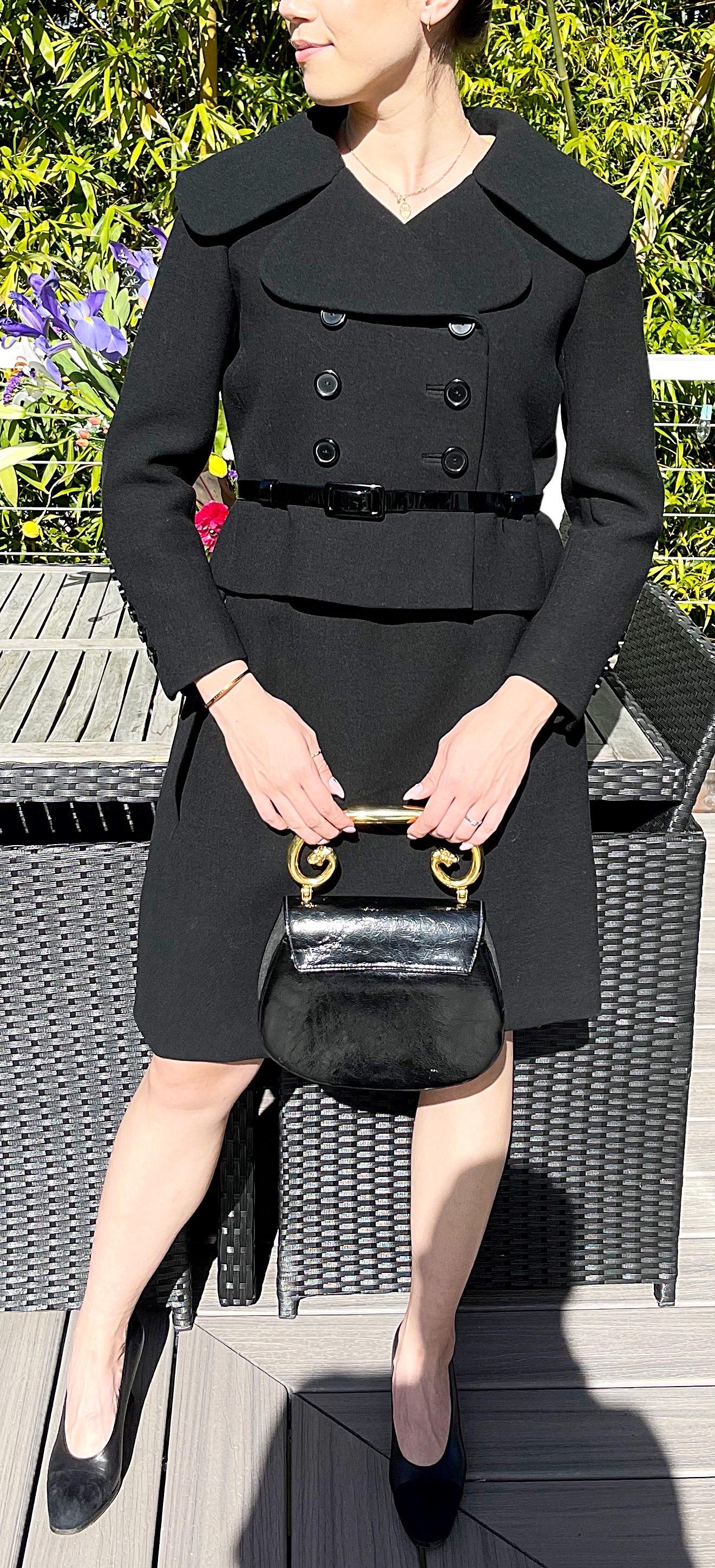 1960s Norman Norell Couture Black Wool Gabardine Size 8 Vintage 60s Skirt Suit en vente 14