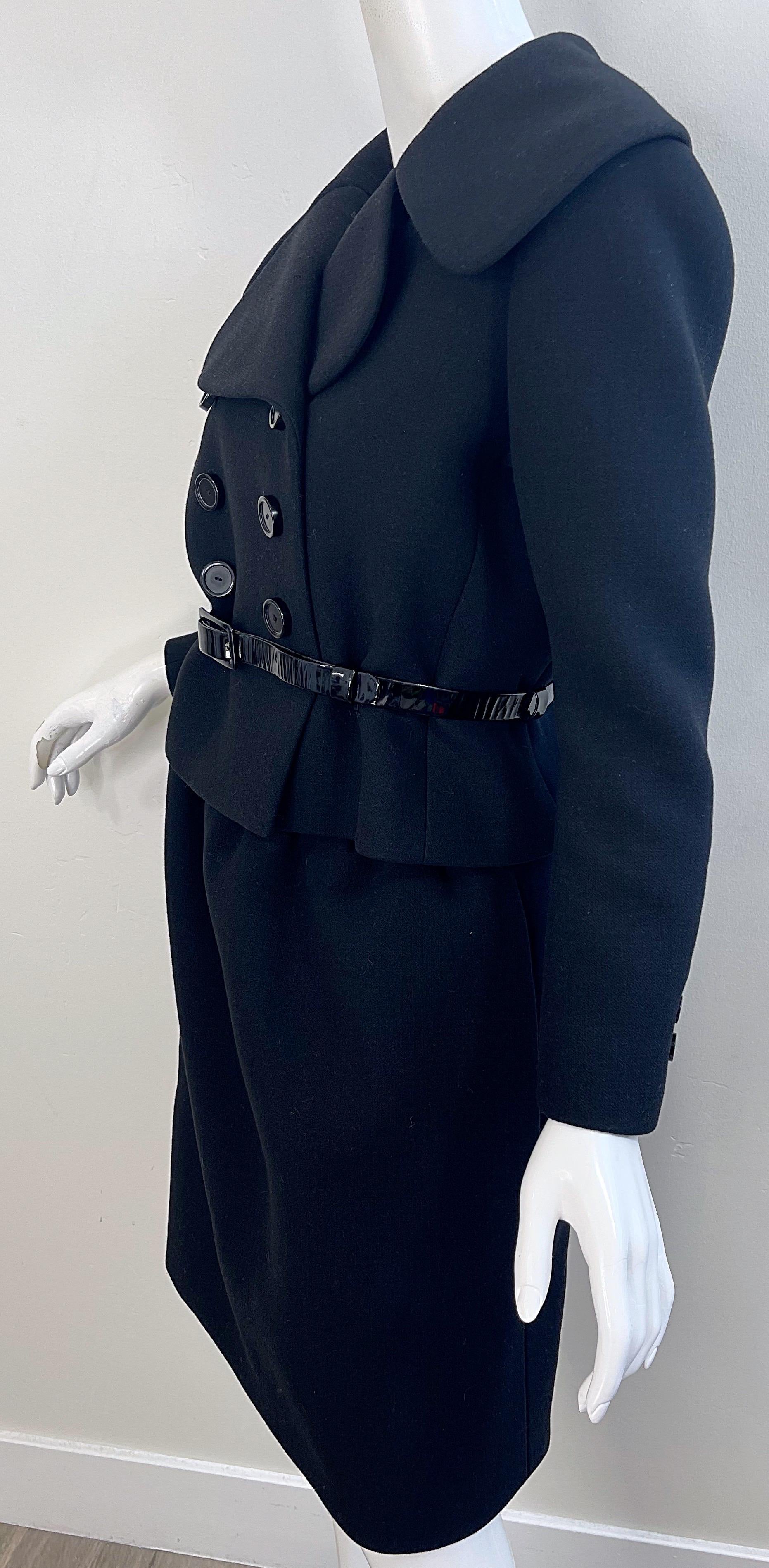 1960s Norman Norell Couture Black Wool Gabardine Size 8 Vintage 60s Skirt Suit For Sale 4