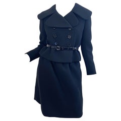 1960 Norman Norells Couture in gabardine di lana nera taglia 8 Vintage 60s Gonna Suit