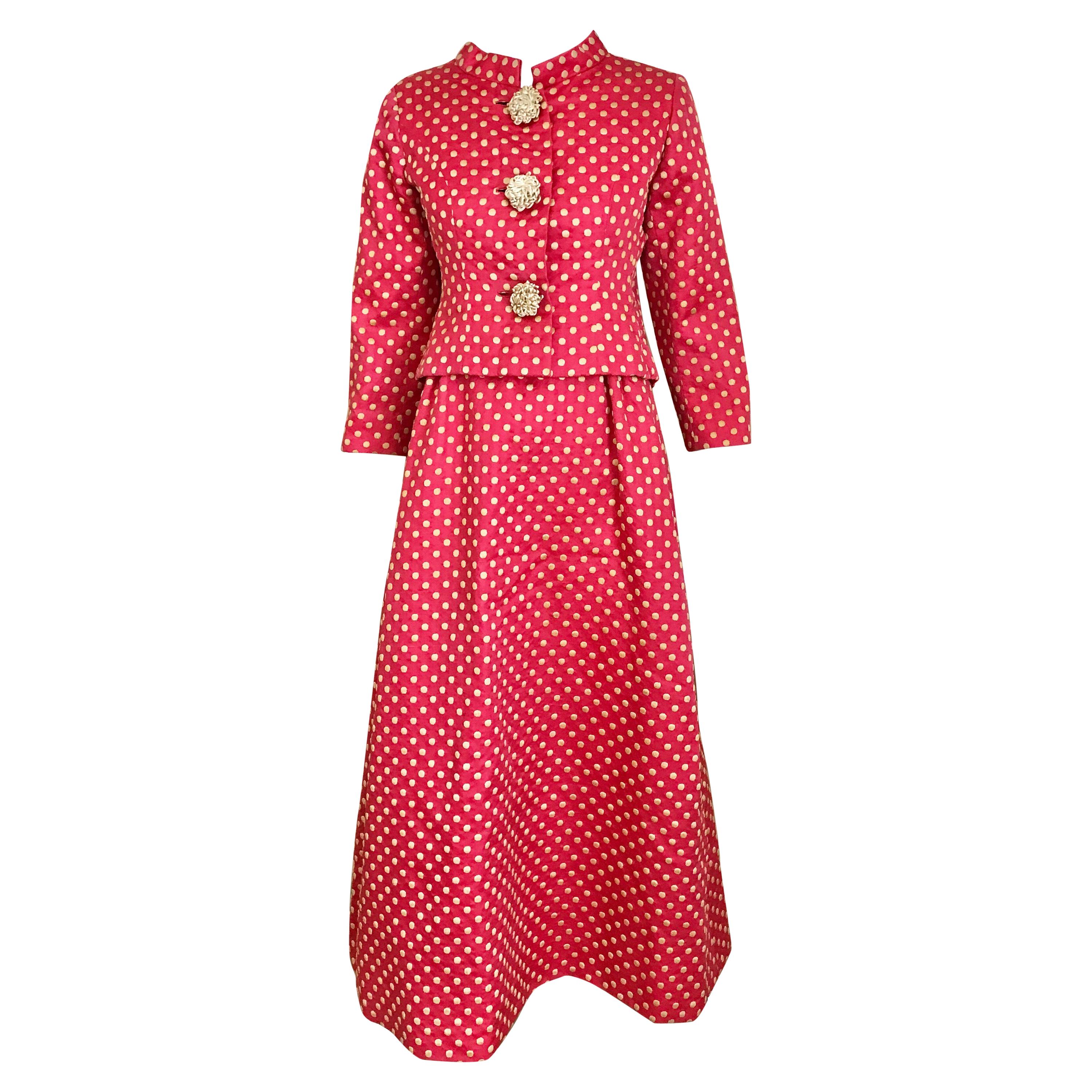 1960s Norman Norell Dark  Pink Silk Sleeveless Maxi  Dress  and Jacket 