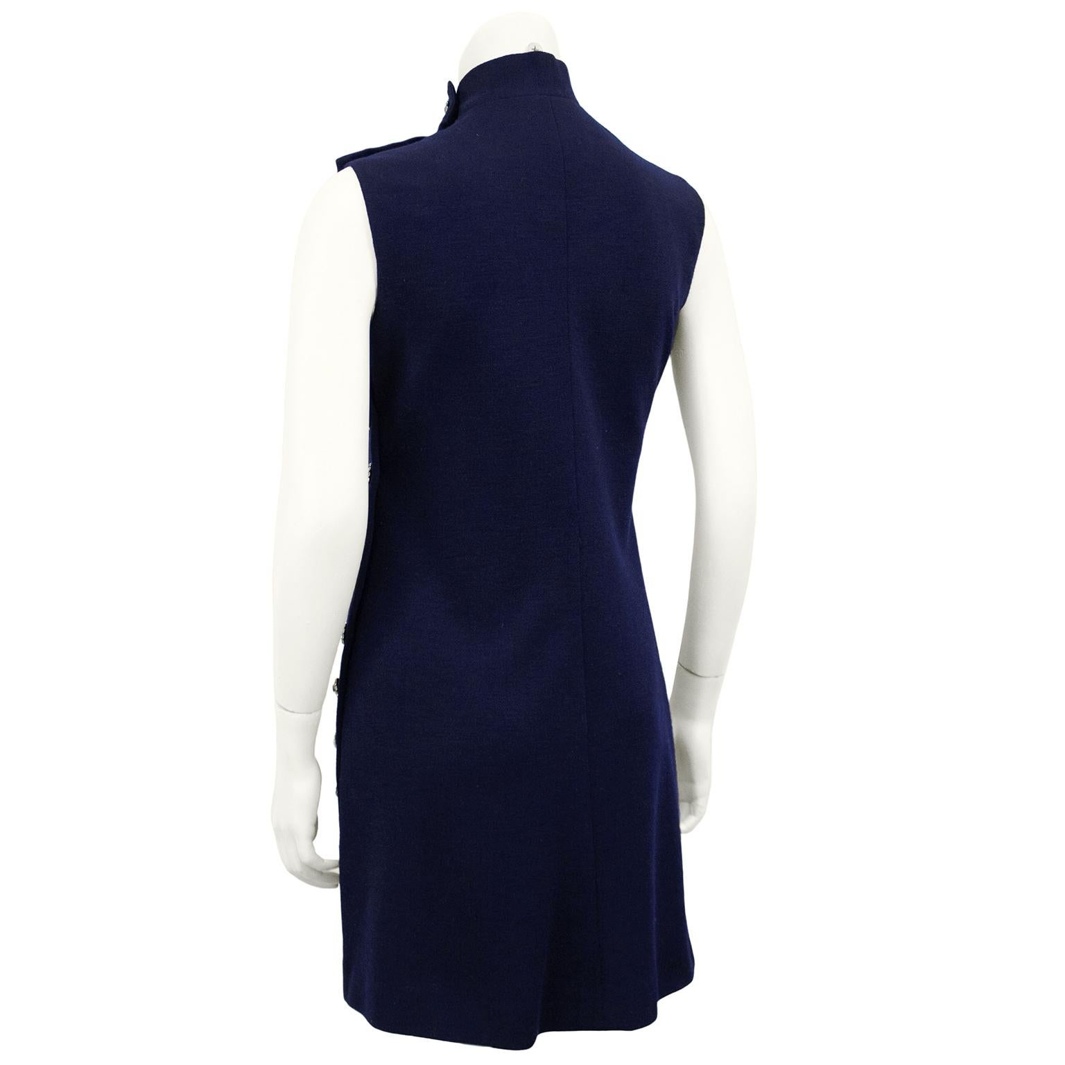 Black 1960s Norman Norell Navy Blue Wool Shift Dress 