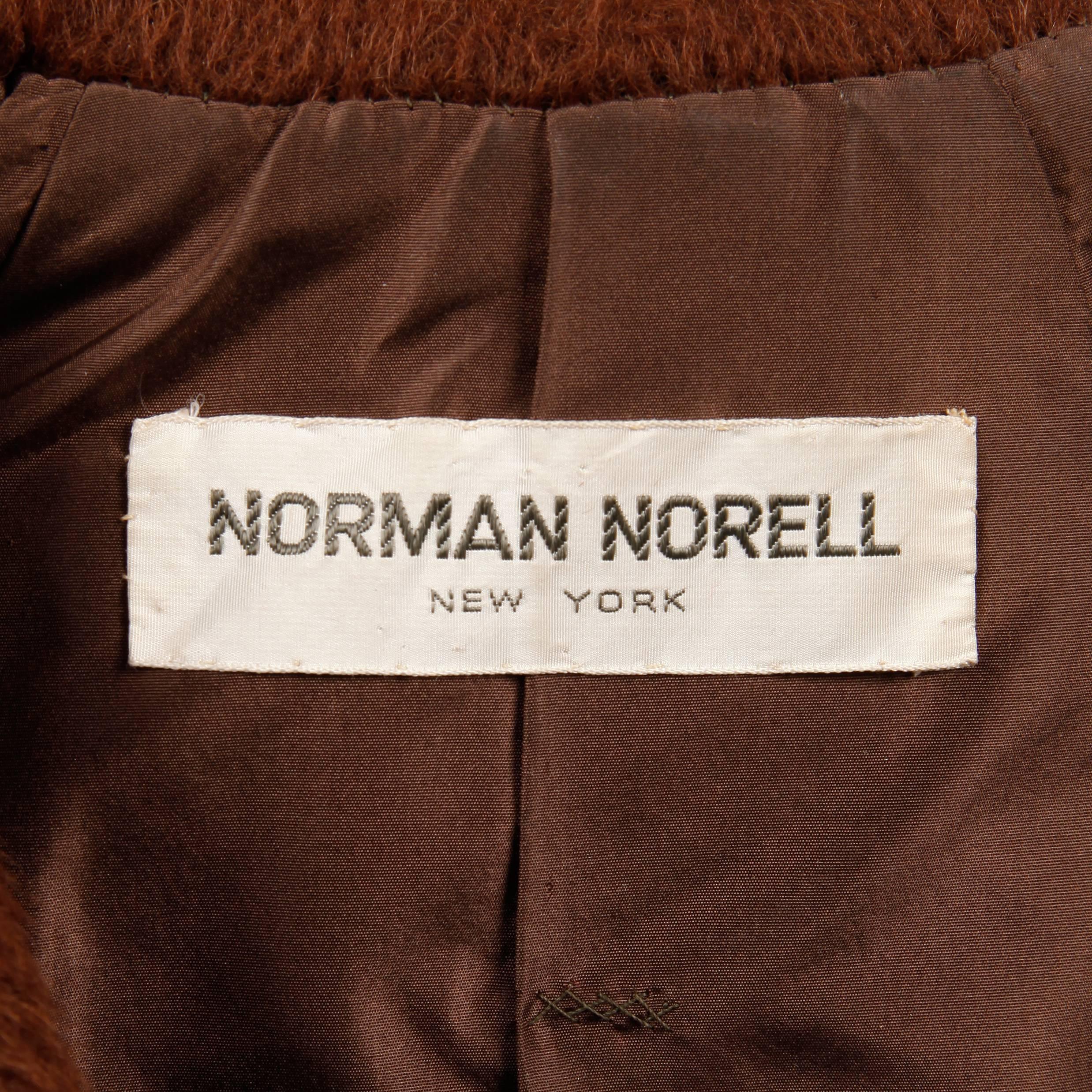 Marron 1960s Norman Norells Vintage Brown Wool Cropped Jacket