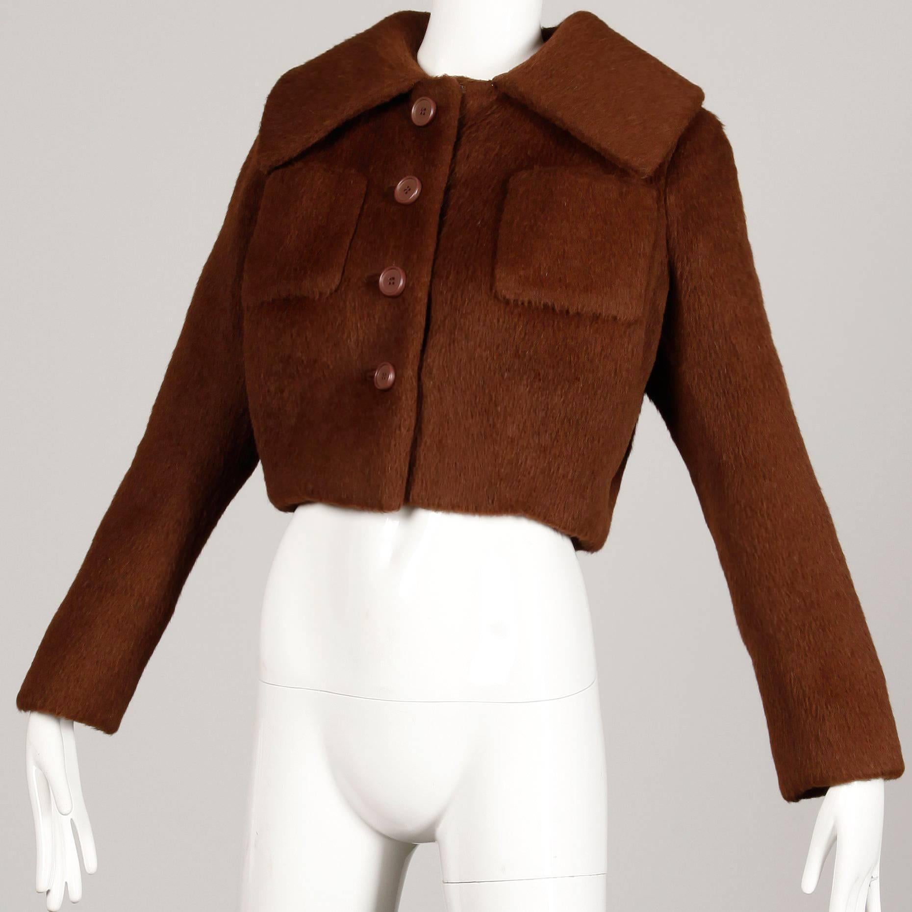 1960er Norman Norell Vintage Brown Wool Cropped Jacket im Zustand „Hervorragend“ in Sparks, NV
