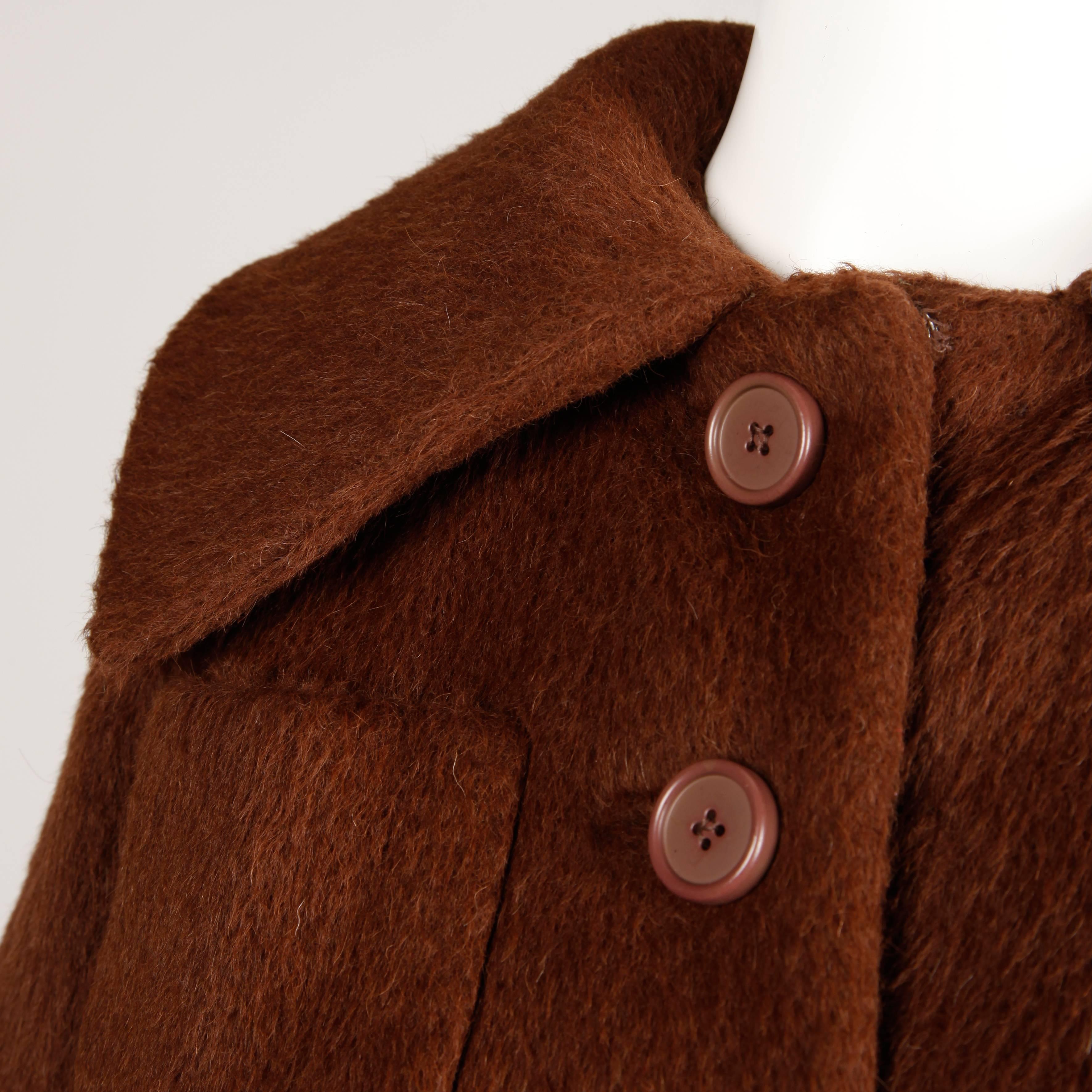 1960er Norman Norell Vintage Brown Wool Cropped Jacket Damen