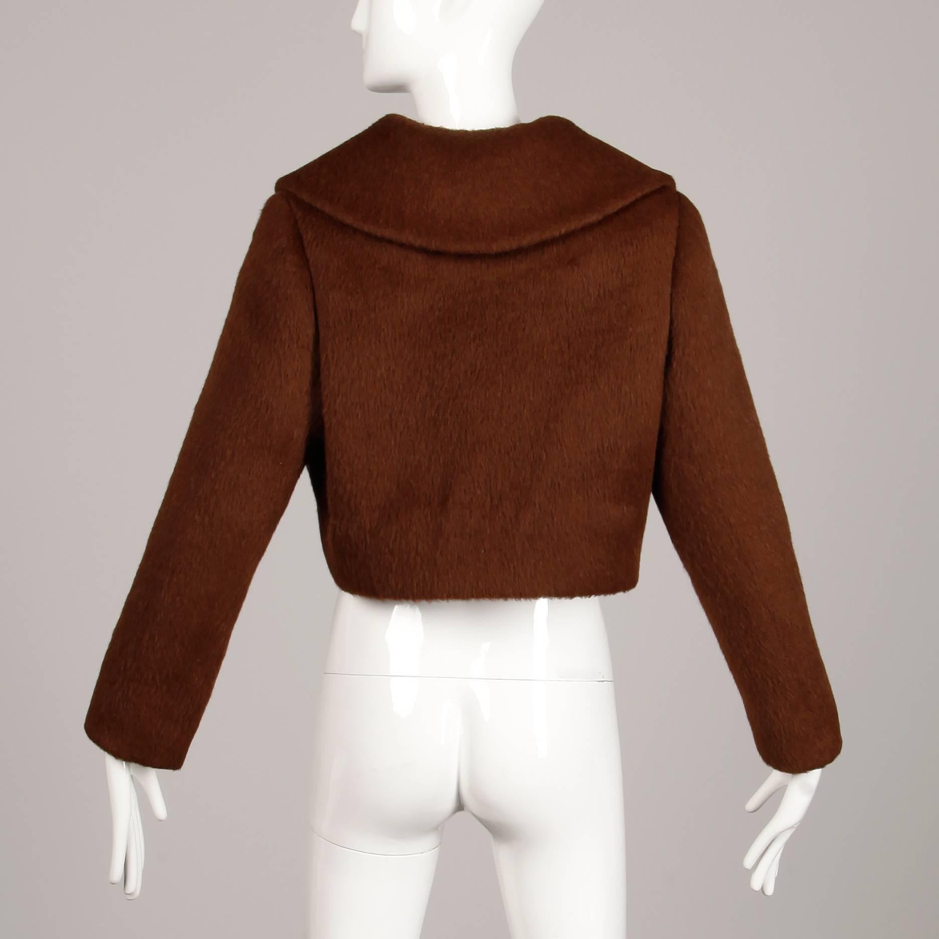 1960er Norman Norell Vintage Brown Wool Cropped Jacket 1