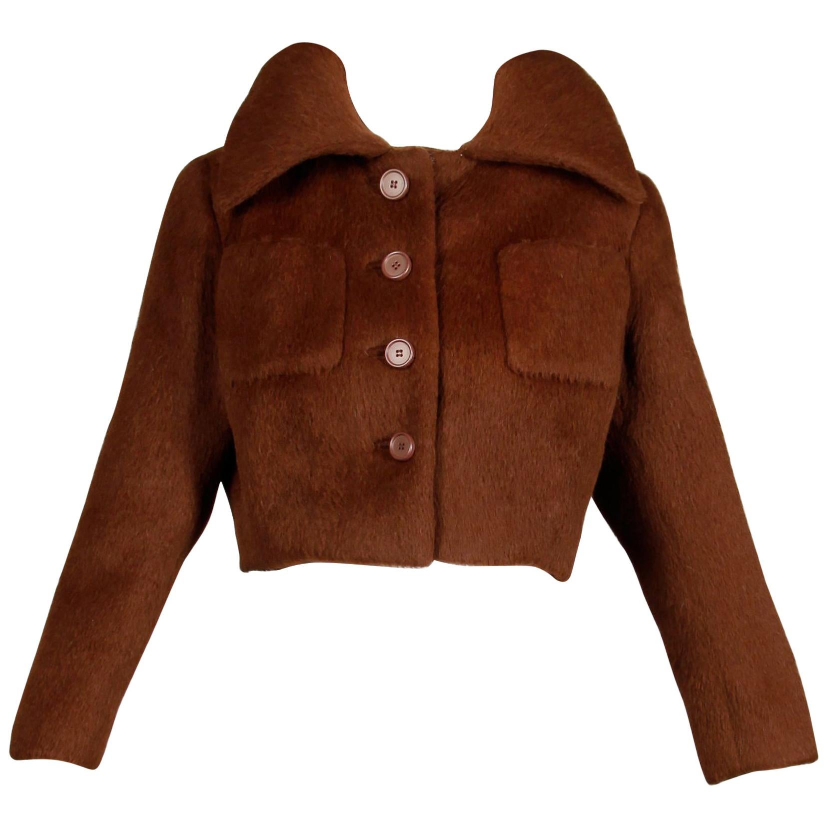 1960er Norman Norell Vintage Brown Wool Cropped Jacket