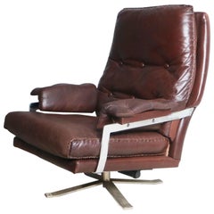 1960s Norwegian Leather and Chrome Lounge Chair by Arne Norell for Vatne Møbler