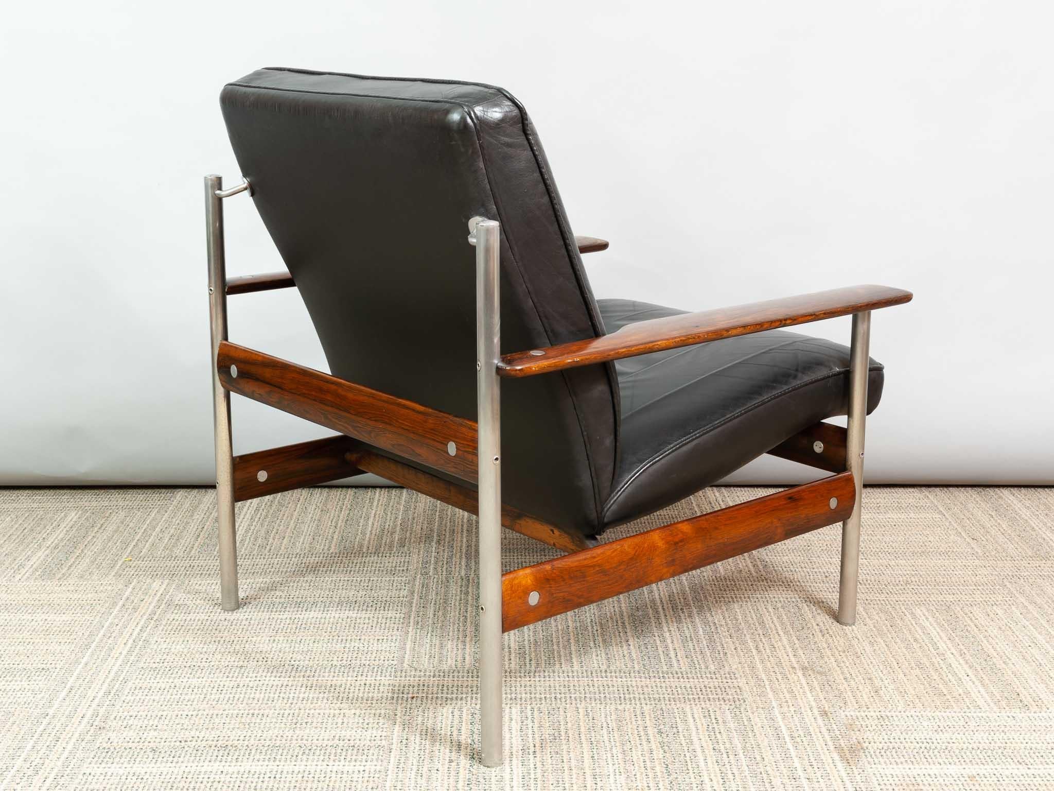 1960s Norwegian Leather Rosewood Lounge Chair Sven Ivar Dysthe for Dokka Mobler In Good Condition In London, GB