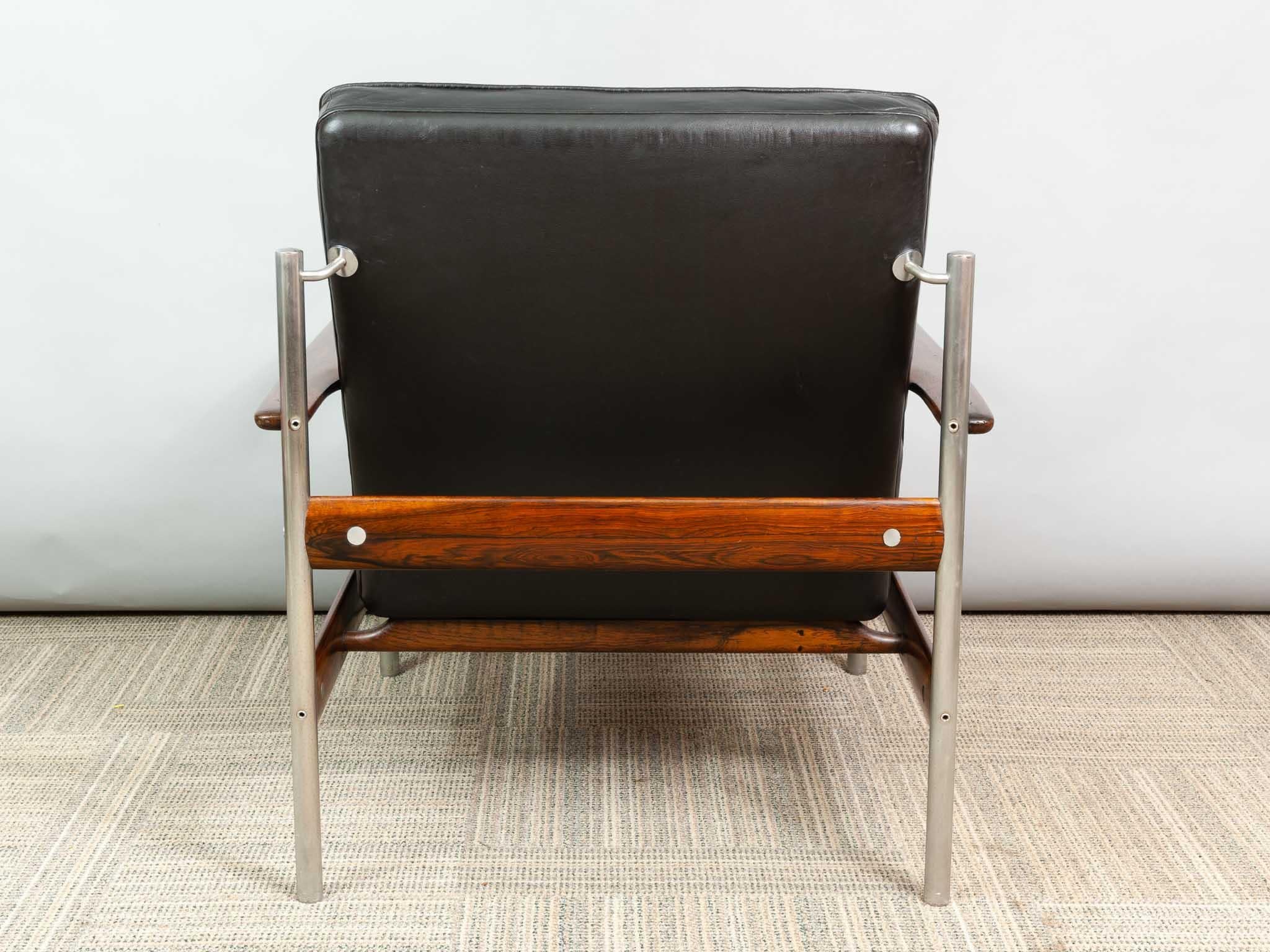 20th Century 1960s Norwegian Leather Rosewood Lounge Chair Sven Ivar Dysthe for Dokka Mobler