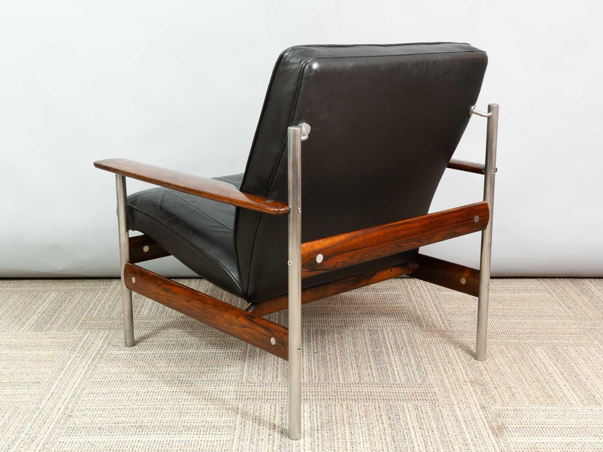 1960s Norwegian Leather Rosewood Lounge Chair Sven Ivar Dysthe for Dokka Mobler 1