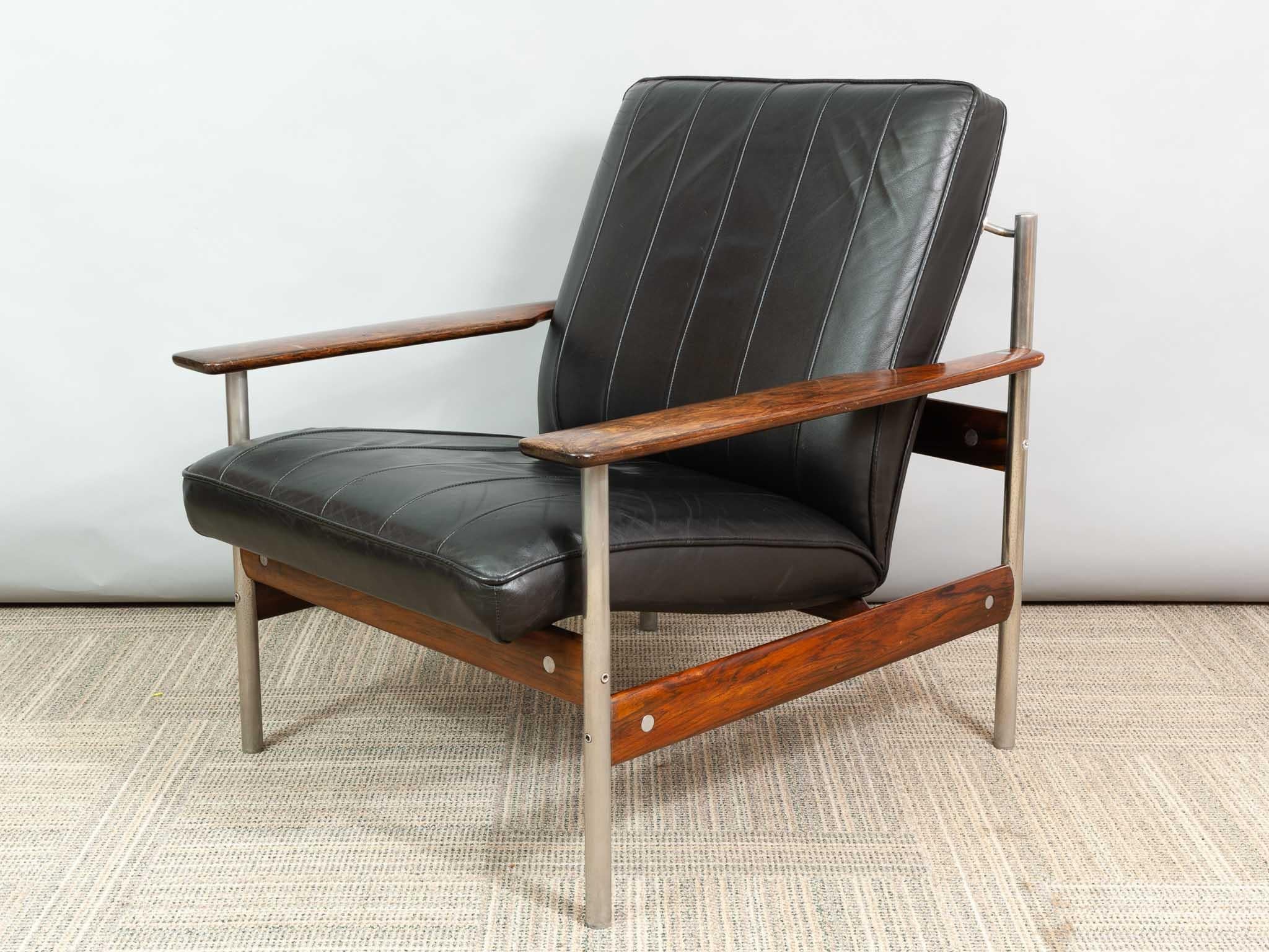 1960s Norwegian Leather Rosewood Lounge Chair Sven Ivar Dysthe for Dokka Mobler 2