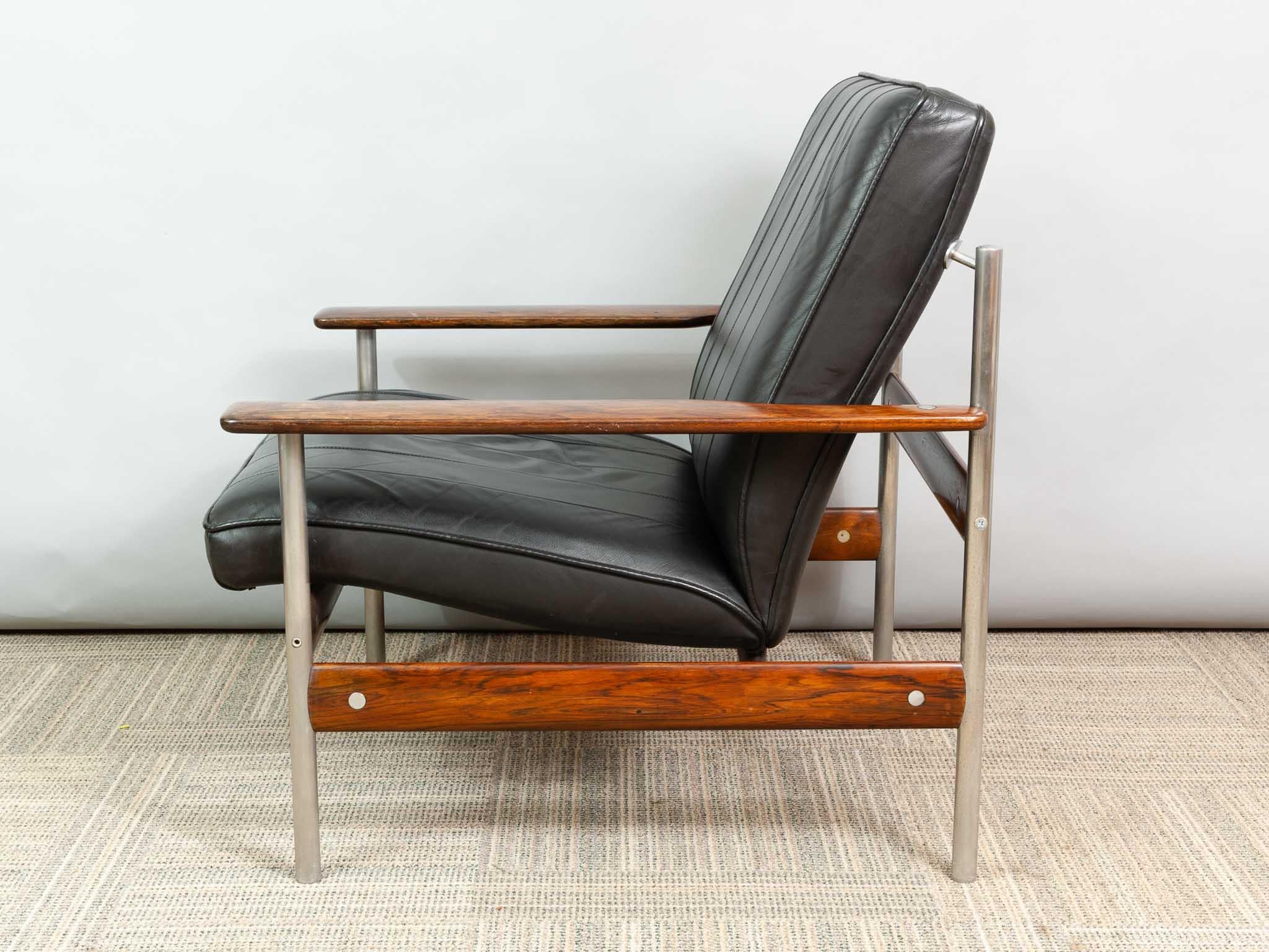 1960s Norwegian Leather Rosewood Lounge Chair Sven Ivar Dysthe for Dokka Mobler 3
