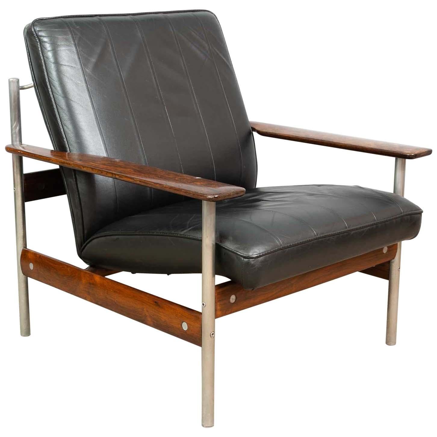 1960s Norwegian Leather Rosewood Lounge Chair Sven Ivar Dysthe for Dokka Mobler