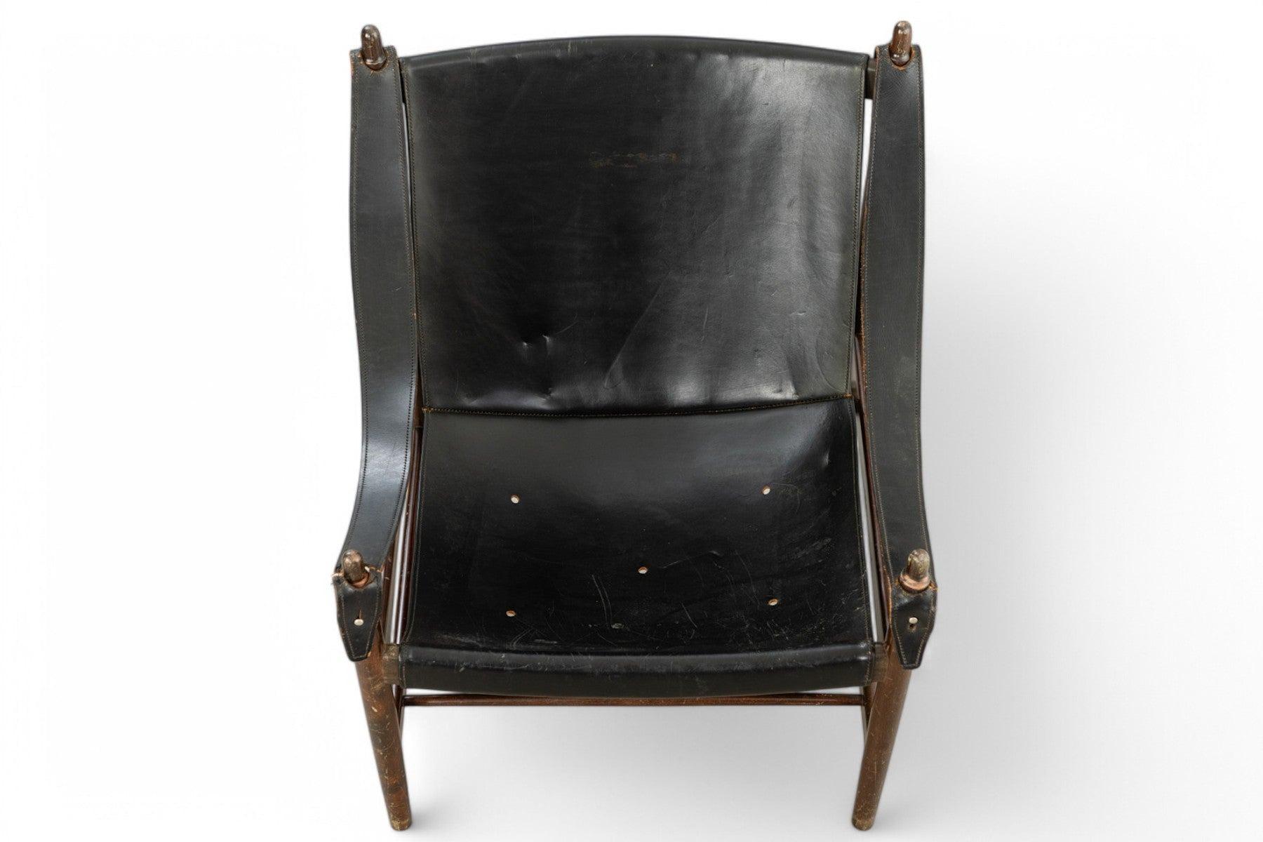 1960er Jahre Norwegischer Safari-Stuhl aus schwarzem Leder im Zustand „Gut“ im Angebot in Berkeley, CA