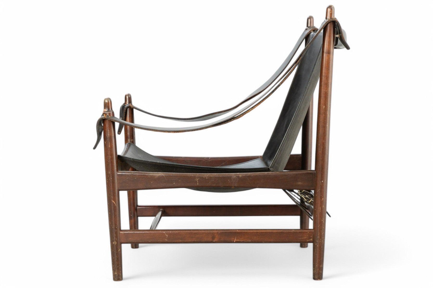 1960er Jahre Norwegischer Safari-Stuhl aus schwarzem Leder (20. Jahrhundert) im Angebot