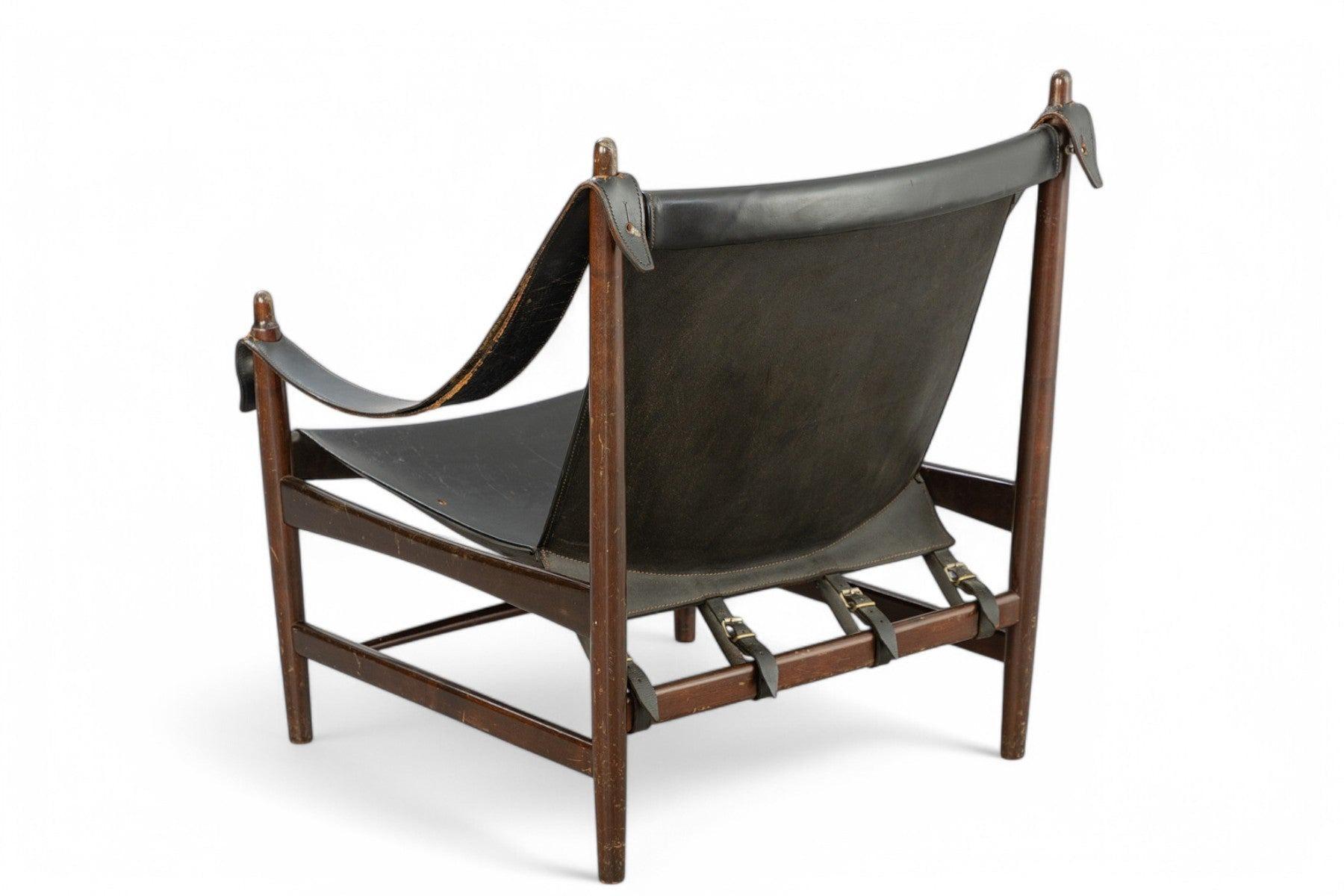 1960er Jahre Norwegischer Safari-Stuhl aus schwarzem Leder im Angebot 1