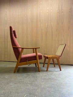 1960s Norwegian Teak and Beech High Back Reclining Chair and Ottoman