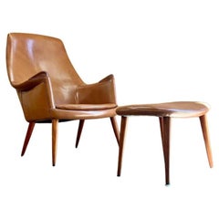 1960s Norwegian Teak and Leather Lounge Chair Set by Gerhard Berg