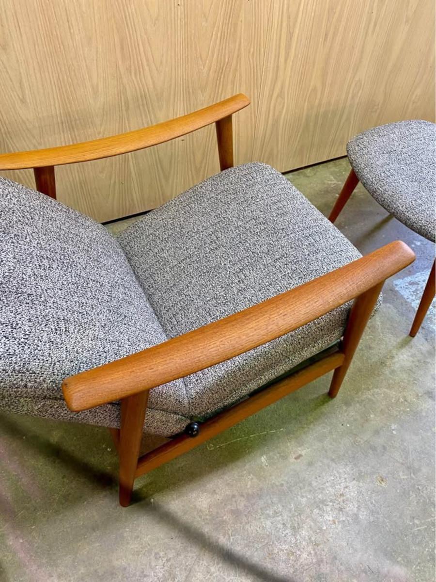 Mid-20th Century 1960s Norwegian Teak Reclining High Back Lounge Chair and Ottoman