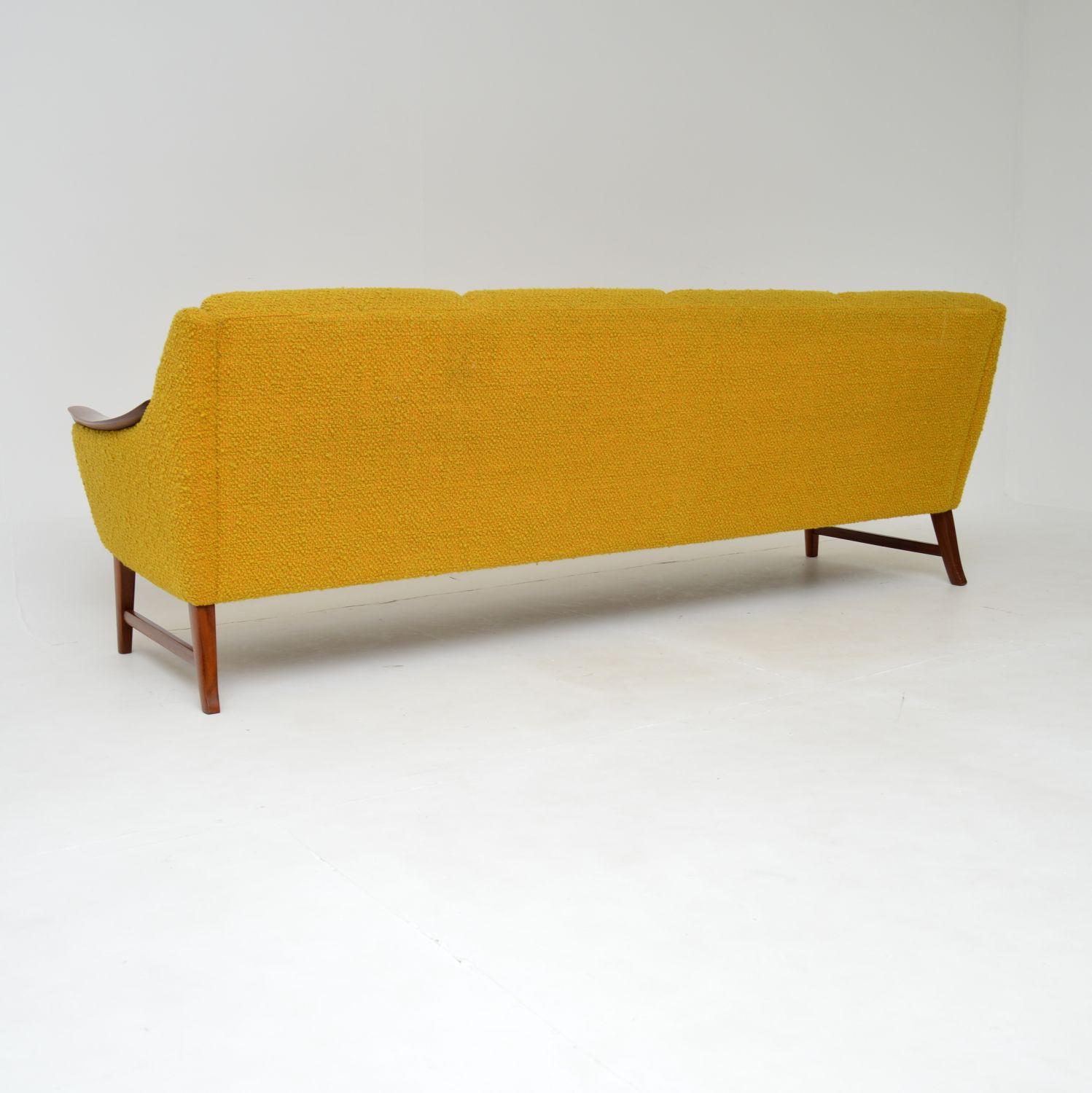Bouclé 1960's Norwegian Vintage Teak Sofa in Mustard Yellow Boucle