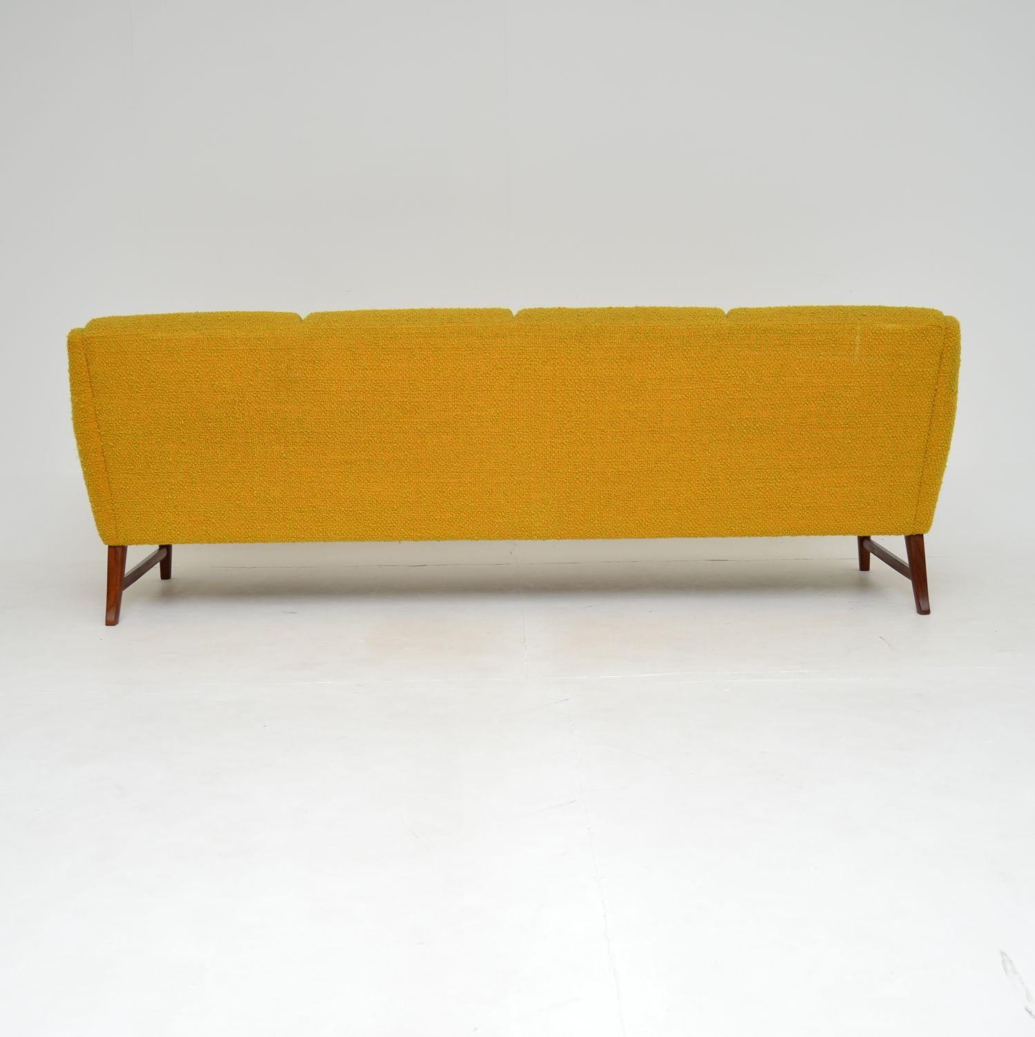 1960's Norwegian Vintage Teak Sofa in Mustard Yellow Boucle 1