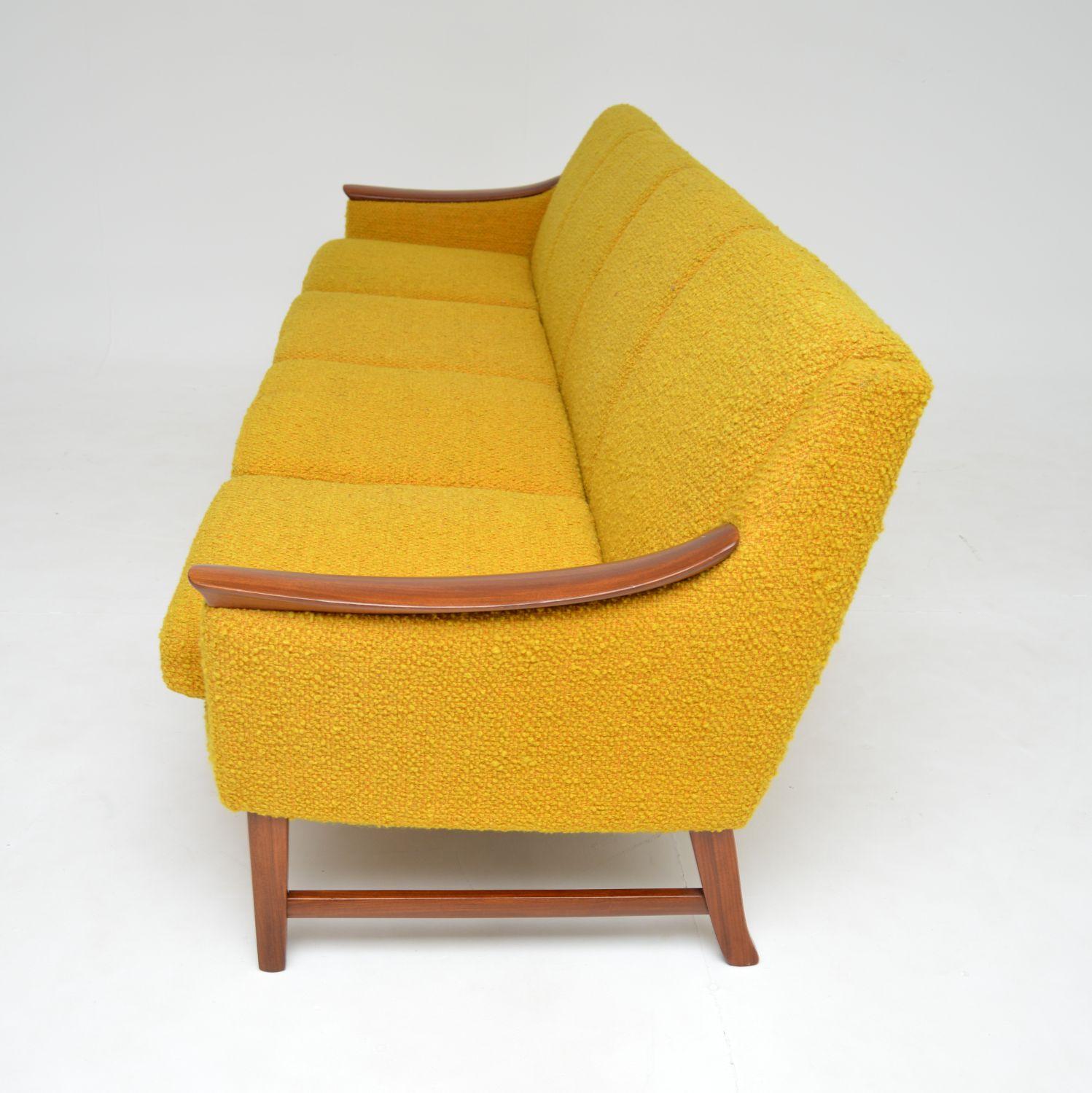 20th Century 1960's Norwegian Vintage Teak Sofa in Mustard Yellow Boucle