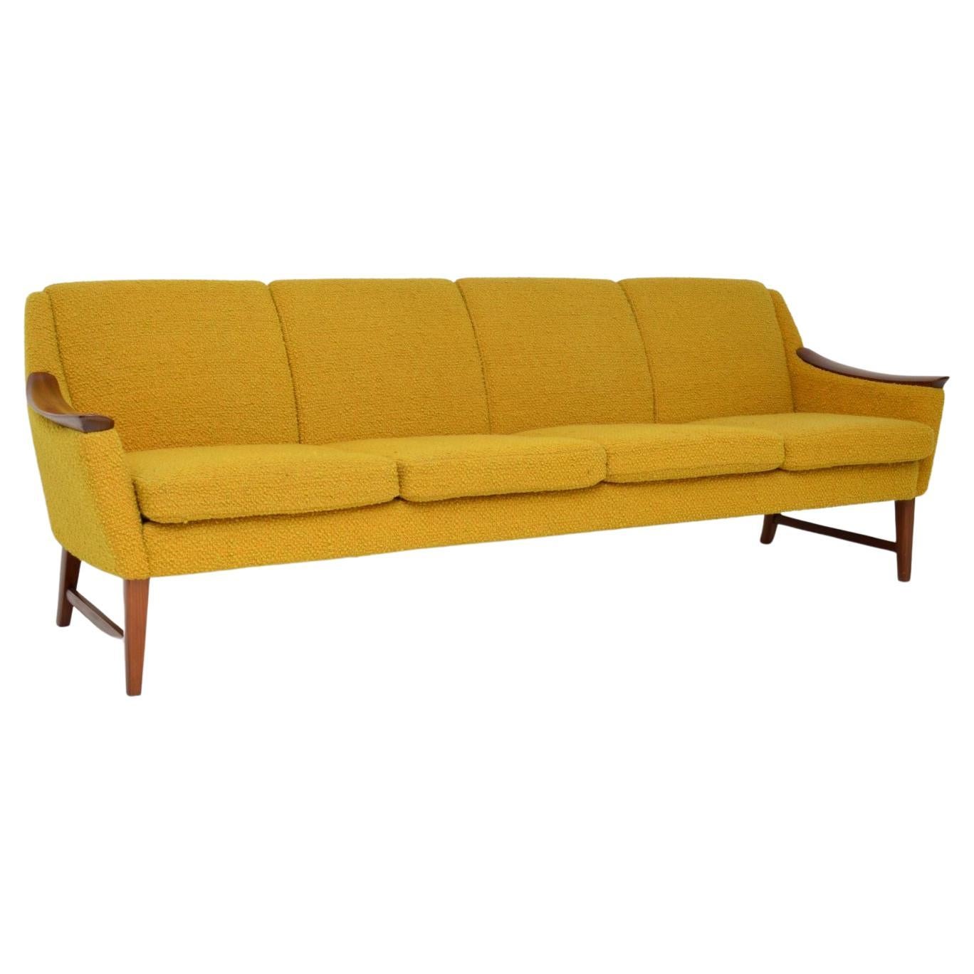 1960's Norwegian Vintage Teak Sofa in Mustard Yellow Boucle