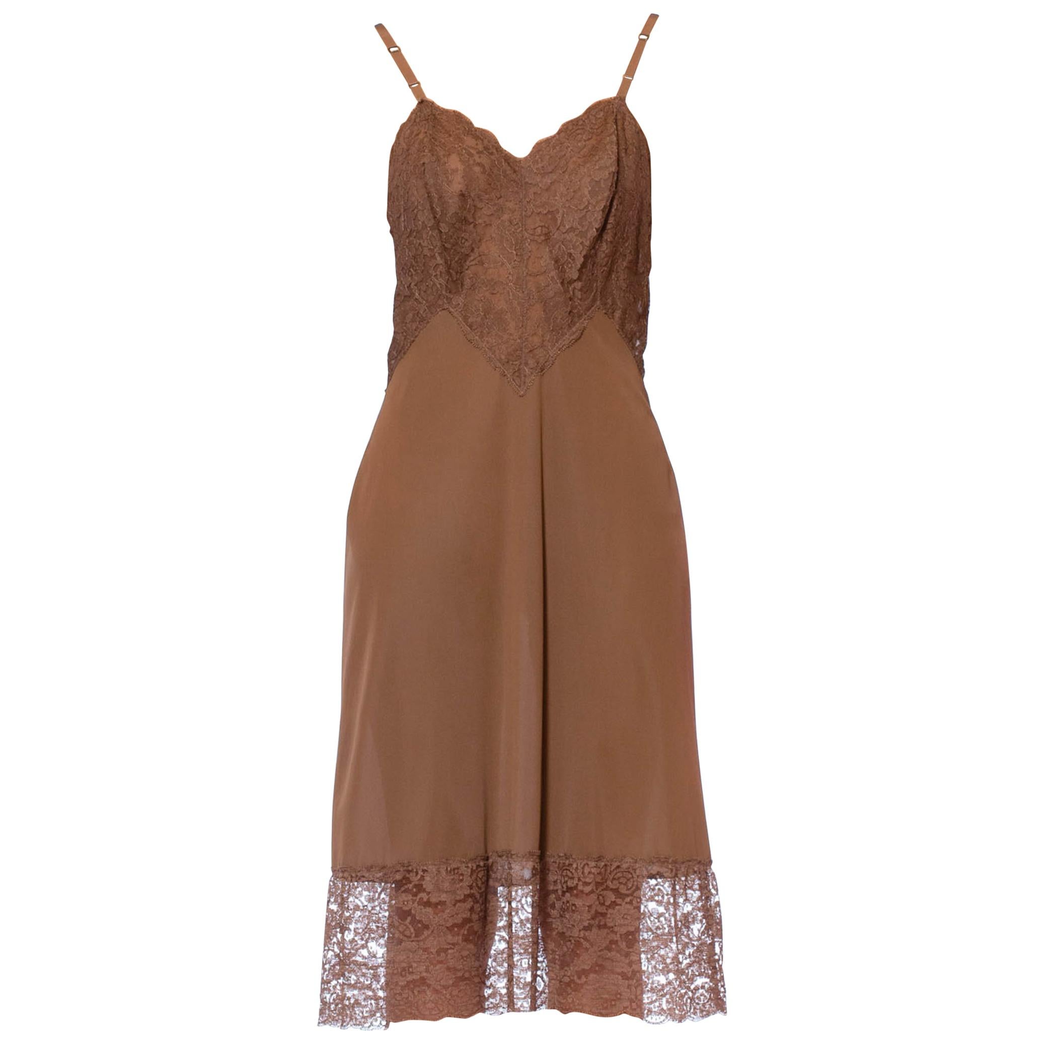 1960S Nude Brown Nylon and Lace Slip at 1stDibs | nude lace slip, nylon and lace