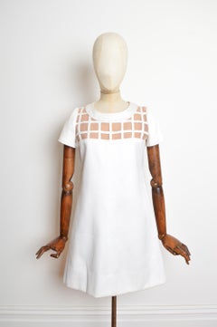 1960s Numbered Andre COURRÈGES Vintage space age white mod mini dress
